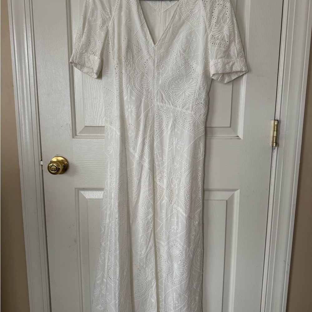 Zara White Midi Dress with Eyelet Detail